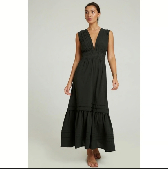 Pampelone Sienna Sleeveless Maxi Dress 100% Cotton Tiered Boho Green Medium - Picture 3 of 9